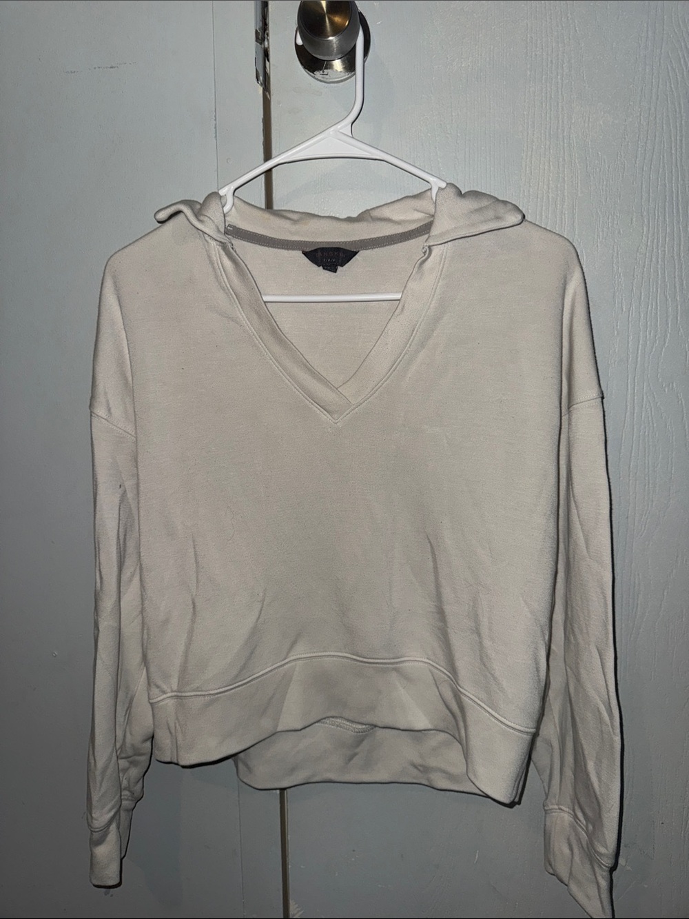 Danskin Cream V-Neck Hooded Pullover Sweatshirt